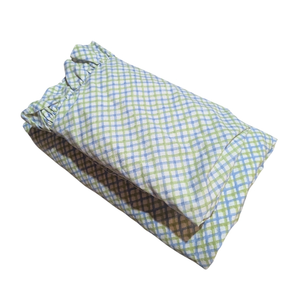 Vintage Laura Ashley King Fitted Sheet & Euro Sham Blue Green Plaid Cotton